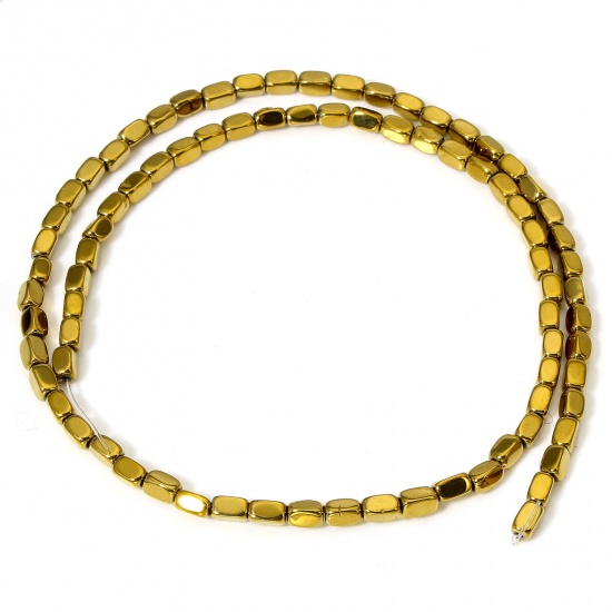 Image de 1 Enfilade (Env. 80 Pcs/Enfilade) Perles pour DIY Fabrication de Bijoux de Charme en Hématite （ Naturel ） Rectangle Cuboïde Or 5mm x 3mm, Trou: env. 0.8mm, 40cm long
