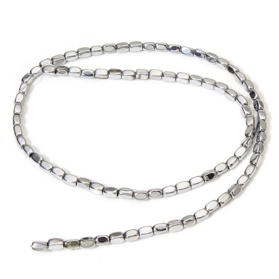 Image de 1 Enfilade (Env. 80 Pcs/Enfilade) Perles pour DIY Fabrication de Bijoux de Charme en Hématite （ Naturel ） Rectangle Cuboïde Argent Mat 5mm x 3mm, Trou: env. 0.8mm, 40cm long