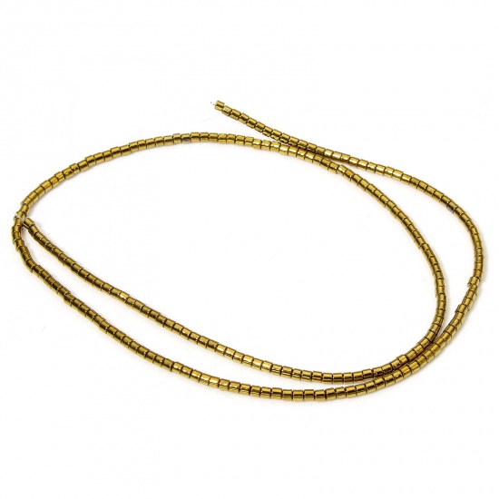 Image de 1 Enfilade (Env. 210 Pcs/Enfilade) Perles pour DIY Fabrication de Bijoux de Charme en Hématite （ Naturel ） Colonne Or 2mm x 2mm, Trou: env. 0.6mm, 40cm long