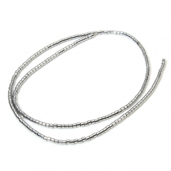 Image de 1 Enfilade (Env. 210 Pcs/Enfilade) Perles pour DIY Fabrication de Bijoux de Charme en Hématite （ Naturel ） Colonne Argent Mat 2mm x 2mm, Trou: env. 0.6mm, 40cm long