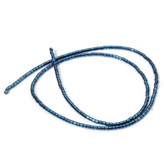 Image de 1 Enfilade (Env. 210 Pcs/Enfilade) Perles pour DIY Fabrication de Bijoux de Charme en Hématite （ Naturel ） Colonne Bleu 2mm x 2mm, Trou: env. 0.6mm, 40cm long