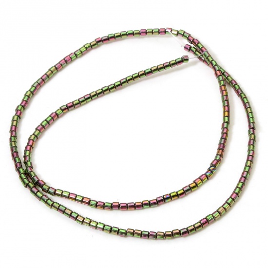 Image de 1 Enfilade (Env. 200 Pcs/Enfilade) Perles pour DIY Fabrication de Bijoux de Charme en Hématite （ Naturel ） Colonne Plaqué de Couleur Arc-en-ciel 2mm x 2mm, Trou: env. 0.6mm, 39cm long