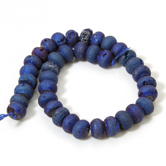 Picture of 1 Strand (Approx 39 PCs/Strand) (Grade A) Quartz Crystal ( Natural ) Loose Beads For DIY Charm Jewelry Making Abacus Dark Blue About 8mm Dia., Hole: Approx 1mm, 20cm(7 7/8") long