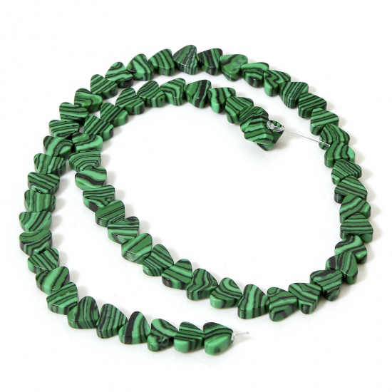 Immagine di 1 Filo (Circa 62 Pz/Treccia) (Grado A) Malachite ( Naturale ) Perline per la Creazione di Gioielli con Ciondoli Fai-da-te Verde Cuore 7mm x 6mm, Foro: Circa 0.6mm, 37cm Lunghezza