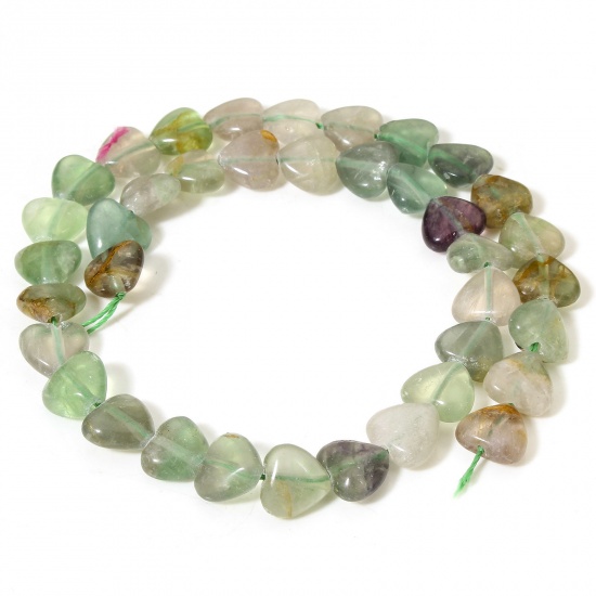 Picture of 1 Strand (Approx 36 PCs/Strand) (Grade A) Fluorite ( Natural ) Loose Beads For DIY Jewelry Making Heart Multicolor About 11mm x 10mm, Hole: Approx 1mm, 37cm(14 5/8") long