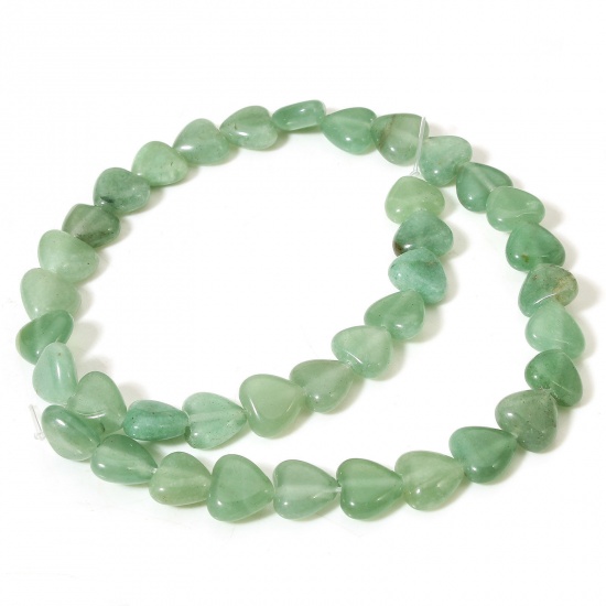 Picture of 1 Strand (Approx 36 PCs/Strand) (Grade A) Aventurine ( Natural ) Loose Beads For DIY Jewelry Making Heart Light Green About 11mm x 10mm, Hole: Approx 1mm, 37cm(14 5/8") long