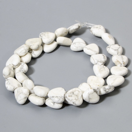 Picture of 1 Strand (Approx 36 PCs/Strand) (Grade A) Howlite ( Natural ) Loose Beads For DIY Jewelry Making Heart White About 11mm x 10mm, Hole: Approx 1mm, 37cm(14 5/8") long