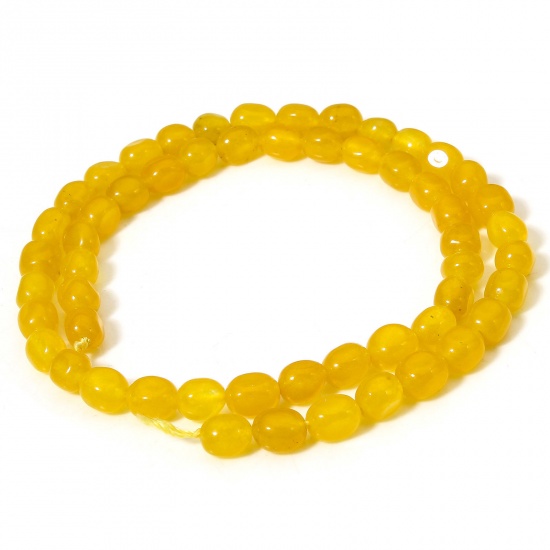 Picture of 1 Strand (Approx 54 PCs/Strand) (Grade A) Jade ( Natural Dyed ) Beads For DIY Charm Jewelry Making Oval Yellow Faceted About 7mm x 5mm, Hole: Approx 0.6mm, 37cm(14 5/8") long