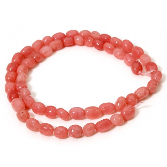 Picture of 1 Strand (Approx 54 PCs/Strand) (Grade A) Jade ( Natural Dyed ) Beads For DIY Charm Jewelry Making Oval Light Salmon Faceted About 7mm x 5mm, Hole: Approx 0.6mm, 37cm(14 5/8") long