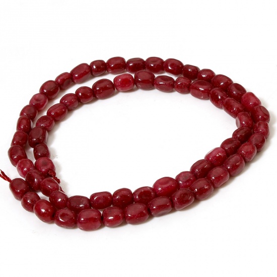 Picture of 1 Strand (Approx 54 PCs/Strand) (Grade A) Jade ( Natural Dyed ) Beads For DIY Charm Jewelry Making Oval Fuchsia Faceted About 7mm x 5mm, Hole: Approx 0.6mm, 37cm(14 5/8") long