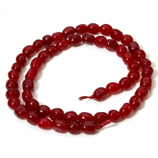 Picture of 1 Strand (Approx 54 PCs/Strand) (Grade A) Jade ( Natural Dyed ) Beads For DIY Charm Jewelry Making Oval Wine Red Faceted About 7mm x 5mm, Hole: Approx 0.6mm, 37cm(14 5/8") long