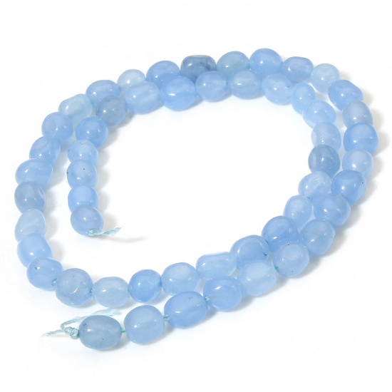 Picture of 1 Strand (Approx 54 PCs/Strand) (Grade A) Jade ( Natural Dyed ) Beads For DIY Charm Jewelry Making Oval Light Blue Faceted About 7mm x 5mm, Hole: Approx 0.6mm, 37cm(14 5/8") long