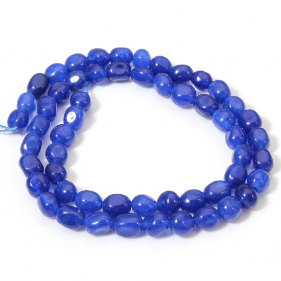 Picture of 1 Strand (Approx 54 PCs/Strand) (Grade A) Jade ( Natural Dyed ) Beads For DIY Charm Jewelry Making Oval Royal Blue Faceted About 7mm x 5mm, Hole: Approx 0.6mm, 37cm(14 5/8") long