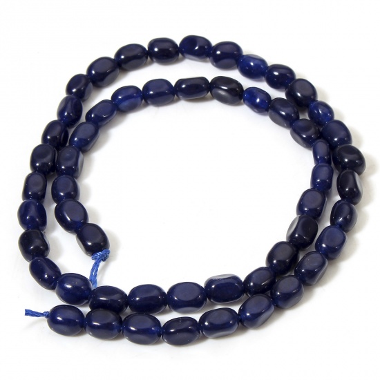 Picture of 1 Strand (Approx 54 PCs/Strand) (Grade A) Jade ( Natural Dyed ) Beads For DIY Charm Jewelry Making Oval Dark Blue Faceted About 7mm x 5mm, Hole: Approx 0.6mm, 37cm(14 5/8") long