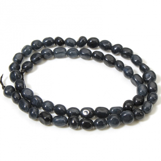 Picture of 1 Strand (Approx 54 PCs/Strand) (Grade A) Jade ( Natural Dyed ) Beads For DIY Charm Jewelry Making Oval Dark Gray Faceted About 7mm x 5mm, Hole: Approx 0.6mm, 37cm(14 5/8") long