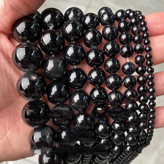 Изображение 1 Strand ( 90 PCs/Strand) (Grade 3A) Agate ( Natural ) Loose Beads For DIY Charm Jewelry Making Round Black About 4mm Dia