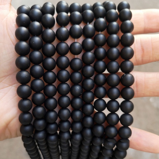 1 Strand ( 90 PCs/Strand) (Grade 7A) Agate ( Natural ) Loose Beads For DIY Charm Jewelry Making Round Black Frosted About 4mm Dia の画像