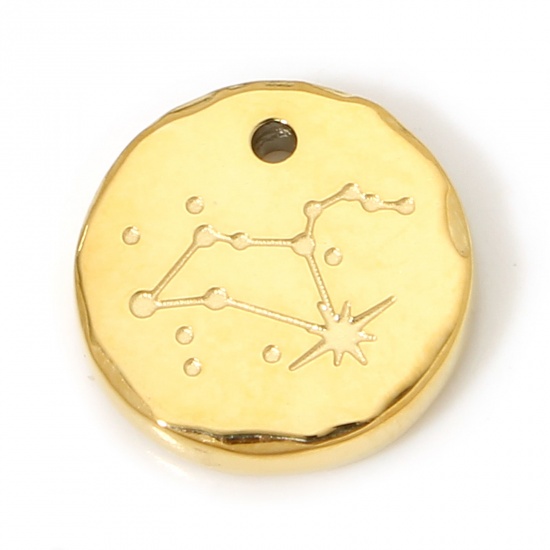 Picture of 1 Piece Eco-friendly Vacuum Plating 304 Stainless Steel Stylish Charms Gold Plated Round Leo Sign Of Zodiac Constellations 10mm x 10mm