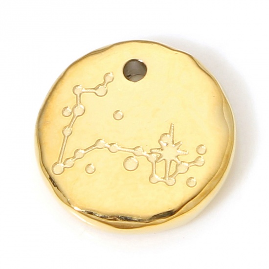 Picture of 1 Piece Eco-friendly Vacuum Plating 304 Stainless Steel Stylish Charms Gold Plated Round Pisces Sign Of Zodiac Constellations 10mm x 10mm