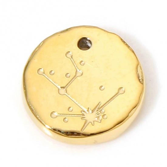 Picture of 1 Piece Eco-friendly Vacuum Plating 304 Stainless Steel Stylish Charms Gold Plated Round Aries Sign Of Zodiac Constellations 10mm x 10mm