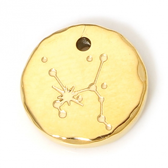 Picture of 1 Piece Eco-friendly Vacuum Plating 304 Stainless Steel Stylish Charms Gold Plated Round Sagittarius Sign Of Zodiac Constellations 10mm x 10mm