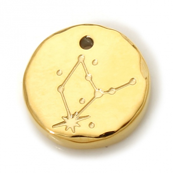 Picture of 1 Piece Eco-friendly Vacuum Plating 304 Stainless Steel Stylish Charms Gold Plated Round Virgo Sign Of Zodiac Constellations 10mm x 10mm
