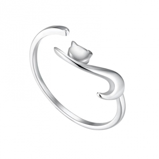 Изображение 1 ШТ Цинковый Сплав Регулируемая петля для вязания крючком, направляющее кольцо для пальца Кошка Серебряный Тон