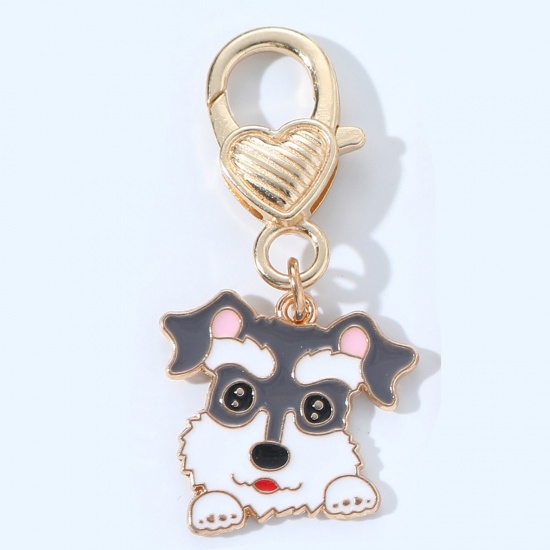 Immagine di 1 Pz Carino Anello Portachiavi Oro Placcato Grigio Schnauzer Cuore Smalto 5cm