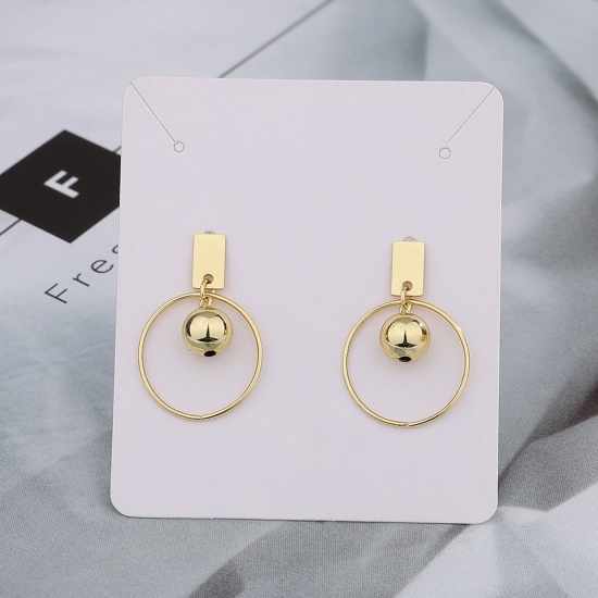 Picture of 1 Pair Brass Stylish Earrings Gold Plated Ball Circle Ring 3cm                                                                                                                                                                                                