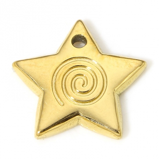 Picture of 1 Piece Vacuum Plating 304 Stainless Steel Stylish Charms Gold Plated Pentagram Star Spiral 14mm x 13mm