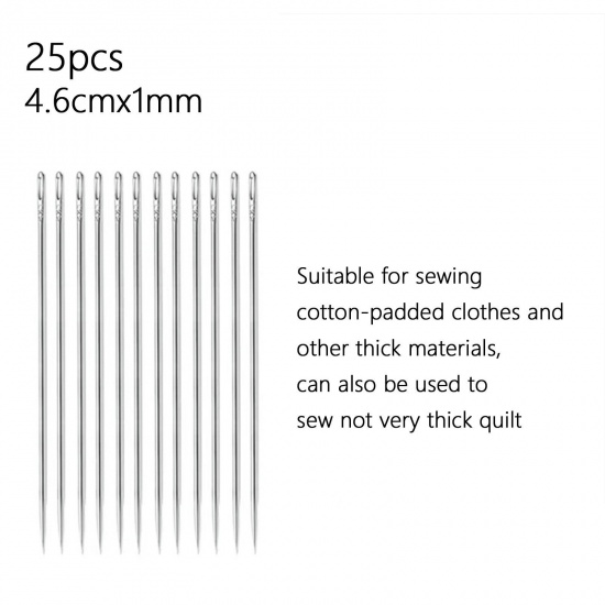 Picture of 4 Packets(25 PCs/Packet, Total 100 PCs) Stainless Steel Sewing Needles Silver Tone 4.6cm