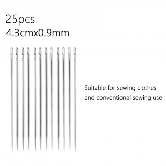 Picture of 4 Packets(25 PCs/Packet, Total 100 PCs) Stainless Steel Sewing Needles Silver Tone 4.3cm