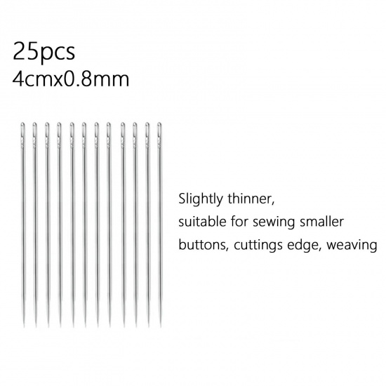 Picture of 4 Packets ( 25 PCs/Packet) Stainless Steel Sewing Needles Silver Tone 4cm(1 5/8") long
