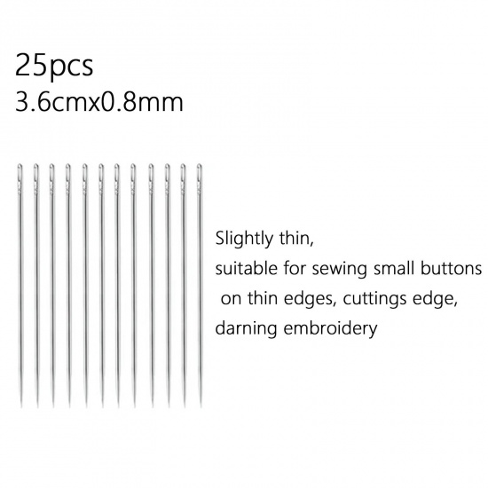 Picture of 4 Packets(25 PCs/Packet, Total 100 PCs) Stainless Steel Sewing Needles Silver Tone 3.6cm
