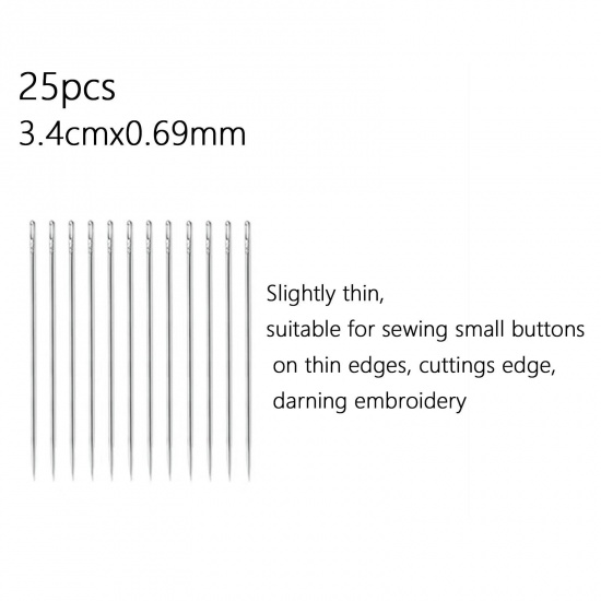 Picture of 4 Packets(25 PCs/Packet, Total 100 PCs) Stainless Steel Sewing Needles Silver Tone 3.4cm
