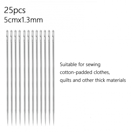 Picture of 4 Packets(25 PCs/Packet, Total 100 PCs) Stainless Steel Sewing Needles Silver Tone 5cm