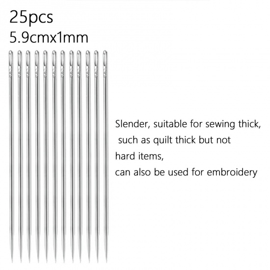 Picture of 4 Packets(25 PCs/Packet, Total 100 PCs) Stainless Steel Sewing Needles Silver Tone 5.9cm
