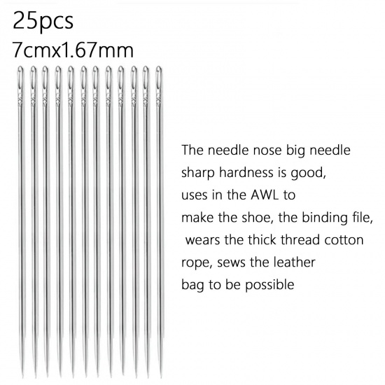 Picture of 4 Packets ( 25 PCs/Packet) Stainless Steel Sewing Needles Silver Tone 7cm(2 6/8") long