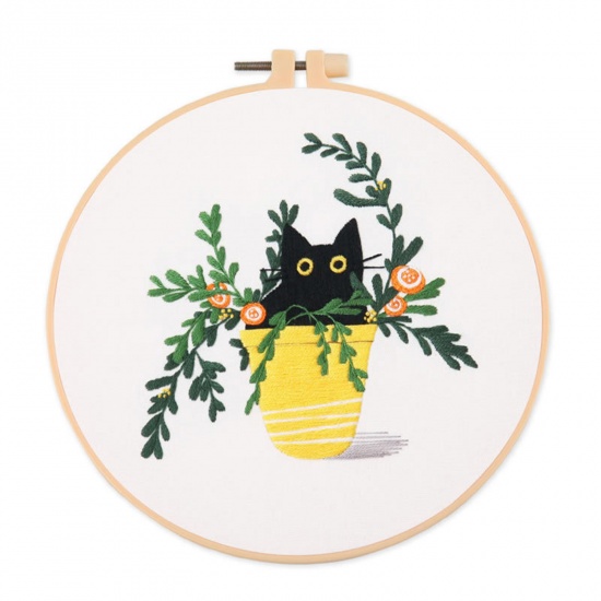 Image de 1 Set Cotton & Linen Embroidery Kit Package DIY Handmade Decoration Multicolor Cat Animal