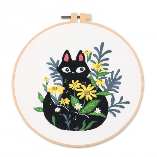 Image de 1 Set Cotton & Linen Embroidery Kit Package DIY Handmade Decoration Multicolor Cat Animal