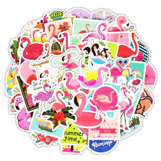 1 Set ( 50 PCs/Set) PVC DIY Scrapbook Deco Stickers Multicolor Flamingo の画像