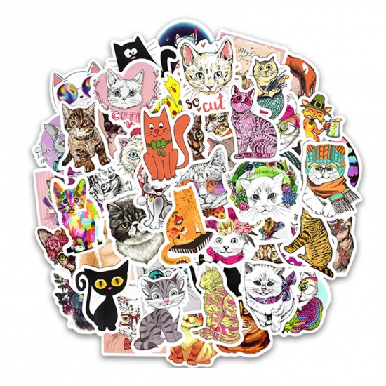1 Set ( 50 PCs/Set) PVC DIY Scrapbook Deco Stickers Multicolor Cat Animal の画像