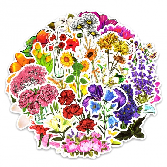 1 Set ( 50 PCs/Set) PVC DIY Scrapbook Deco Stickers Multicolor Flower の画像