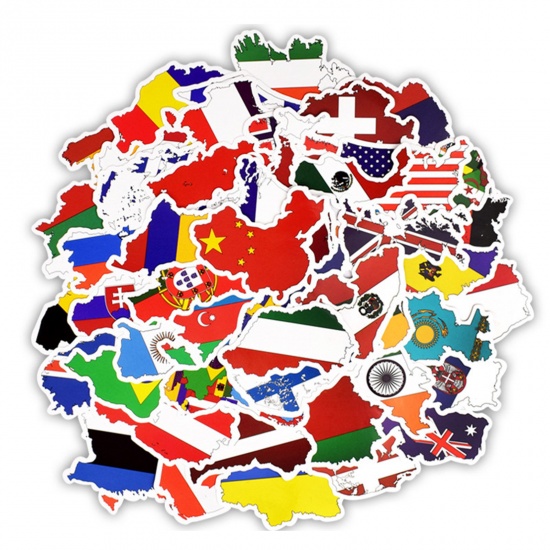 1 Set ( 50 PCs/Set) PVC DIY Scrapbook Deco Stickers Multicolor National Flag の画像