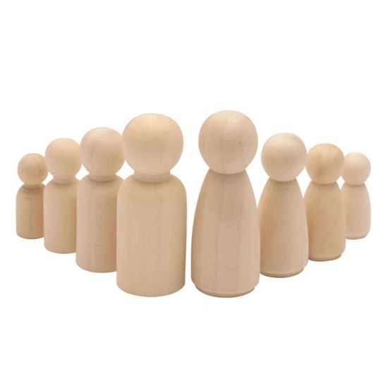Picture of 1 Set ( 50 PCs/Set) Wood Unfinished Blank Peg Doll Bodies For DIY Painting Craft Ornament Natural Human 16.2cm x 11.7cm