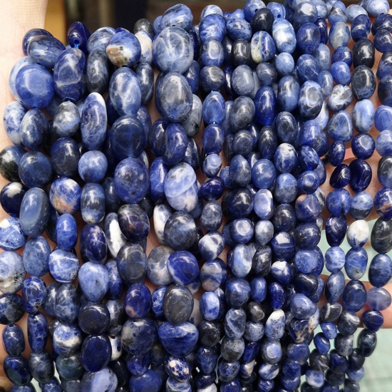 Immagine di 1 Filo (Circa 65 - 45 Pz/Treccia) Pietra Blu ( Naturale ) Perline per la Creazione di Gioielli con Ciondoli Fai-da-te Irregolare 6mm-8mm Dia.