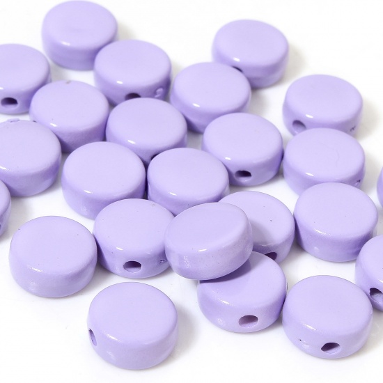 Picture of 10 PCs Acrylic Beads For DIY Charm Jewelry Making Mauve Flat Round Enamel About 8mm Dia., 1.2mm