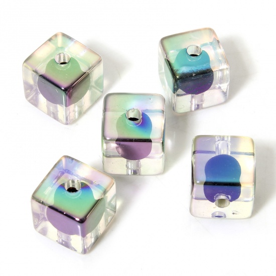 Picture of 10 PCs Acrylic Beads For DIY Charm Jewelry Making Black Cube Beads in Bead About 12mm x 12mm, Hole: Approx 2.5mm