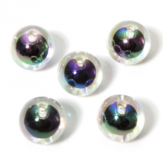 Picture of 10 PCs Acrylic Beads For DIY Charm Jewelry Making Black Round Beads in Bead About 14mm Dia., Hole: Approx 2.2mm