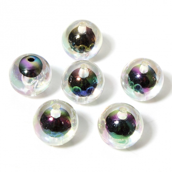 Picture of 10 PCs Acrylic Beads For DIY Charm Jewelry Making Black Round Beads in Bead About 16mm Dia., Hole: Approx 2.2mm